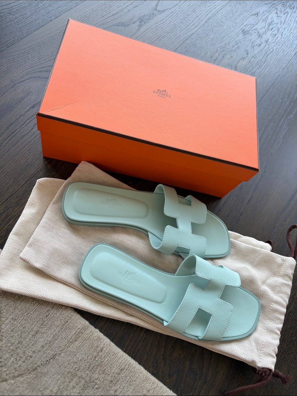 Hermes Women’s Slide Sandals in vert embrun
